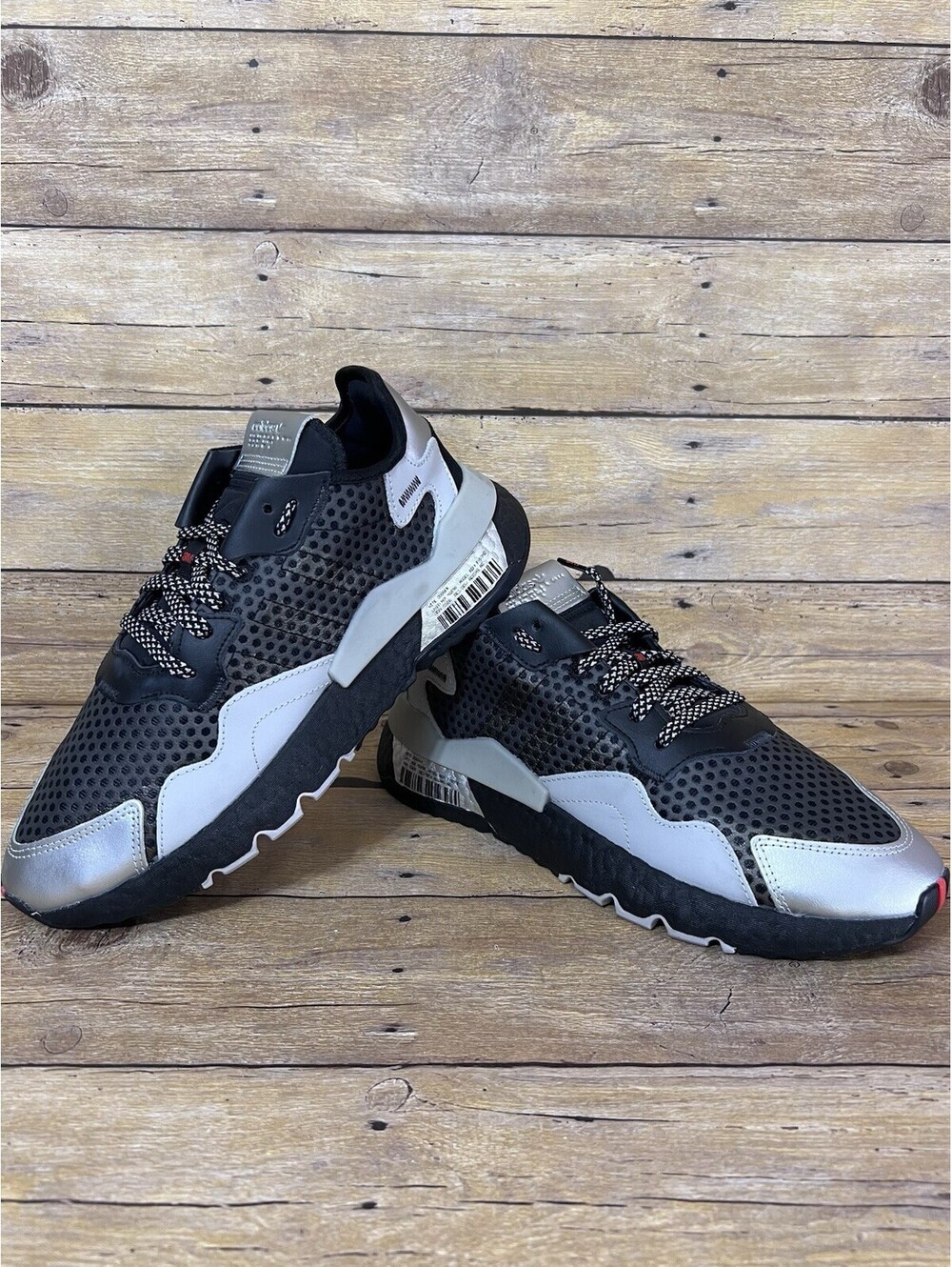 ADIDAS Mens Size 9 Nite Jogger 3M Bar Code Graphic EF5407 Sneakers Black Silver
